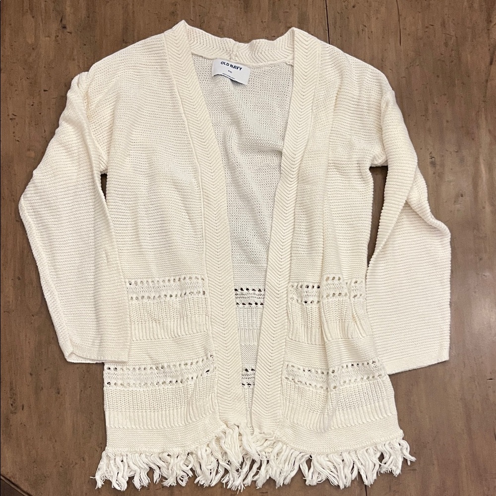 Old Navy Cream Fringe Cardigan